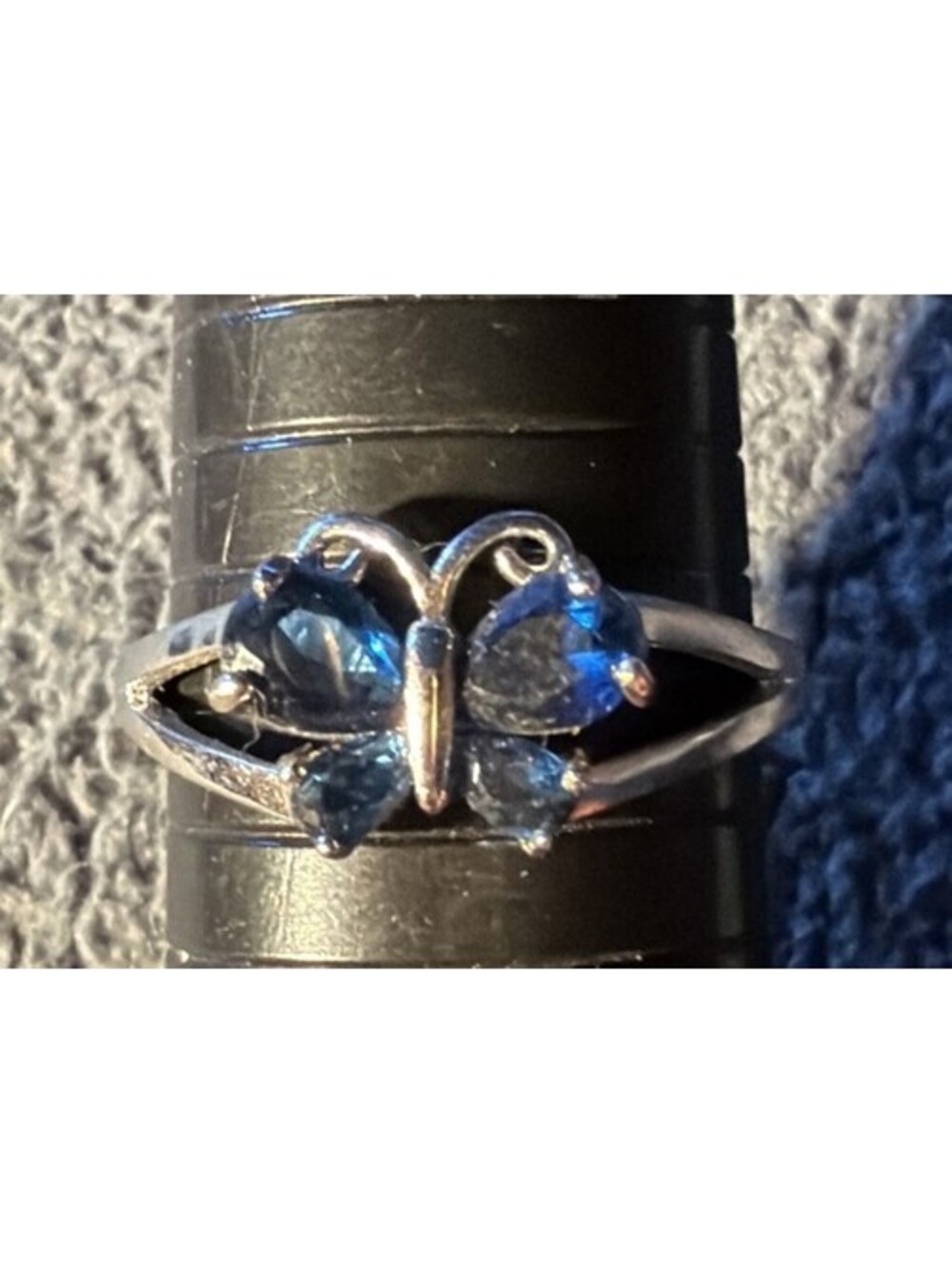 925 Silver Ring Butterfly Shape Blue Stones Size 13.25